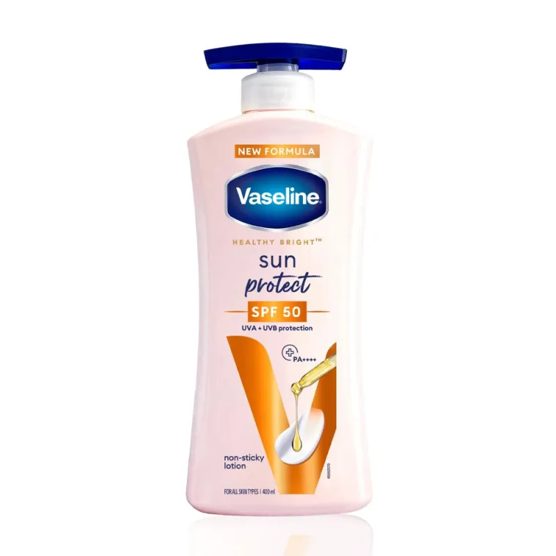 [Apply 5% Coupon] VASELINE Sun Protect SPF 50 PA++++ Lotion, 400ml, for Skin Protection from Harsh Sun, with Niacinamide, Vitamin C & E, Reduces Tan Lines, Non-Sticky Rs. 379