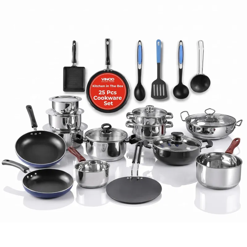 [Apply 5% Coupon] Vinod Kitchen in The Box 25-Piece Stainless Steel Cookware Combo Set | Induction & Gas Stove Friendly | Dishwasher Safe, Stackable, Durable | Rs. 6079