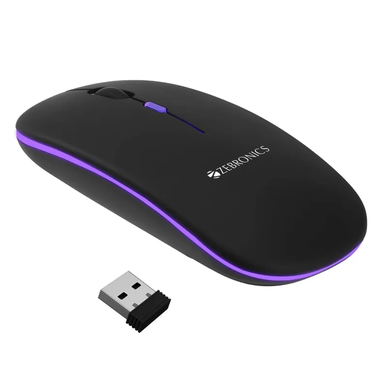 [Apply 5% Coupon] ZEBRONICS Blanc Slim Wireless Mouse with Rechargeable Battery, BT + 2.4GHz, 4 Buttons, 800/1200/1600 DPI, Silent Operation, Multicolor LED Lights Rs. 312
