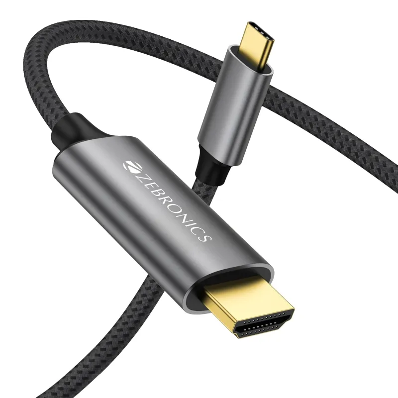 [Apply 5% Coupon] Zebronics Type C to HDMI Cable, 4K @ 60Hz | 1080p @ 240Hz, 18Gbps Data Transfer, 3D Compatible, 1M (3.2ft) Braided Cable, for Laptop, Mobile, iPad Rs. 569