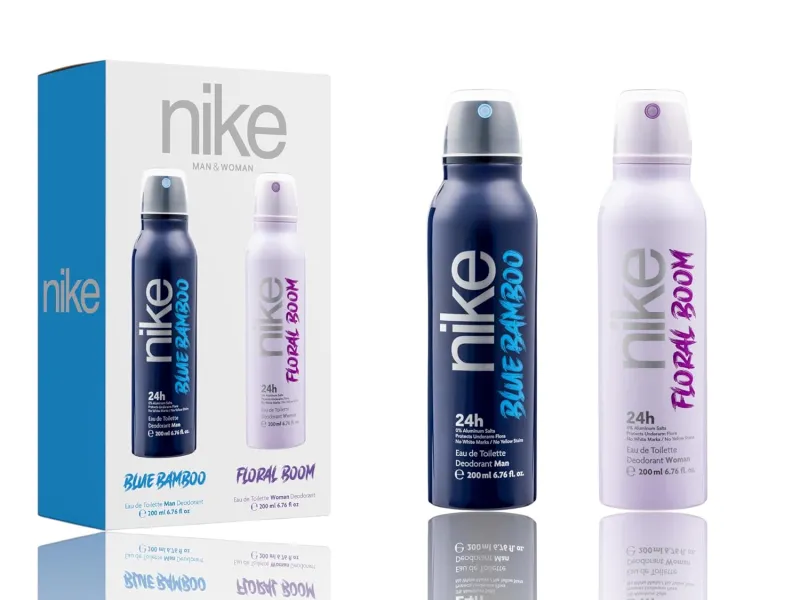 [Apply 50% Coupon] Nike Reloaded Combo Packs – Deodorant Spray for Men & Women | 24-Hour Freshness | Set of 2 (200ml Each) (Blue Bamboo (Men) + Floral Bloom (Women)) Rs. 367