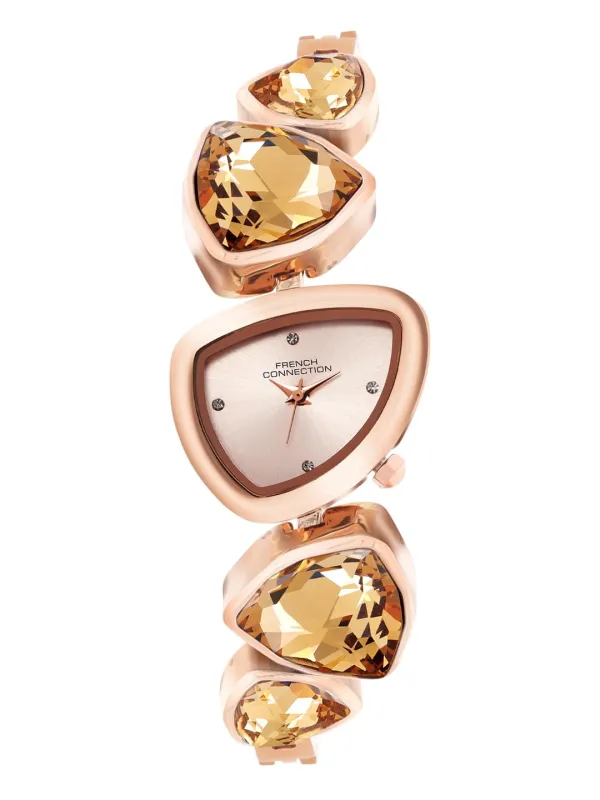 [Apply ₹250 Coupon] French Connection Asymra Sunray Rose Gold Dial with Crystal Bracelet Analog Watch for Women – FCN0205RGM Rs. 1886