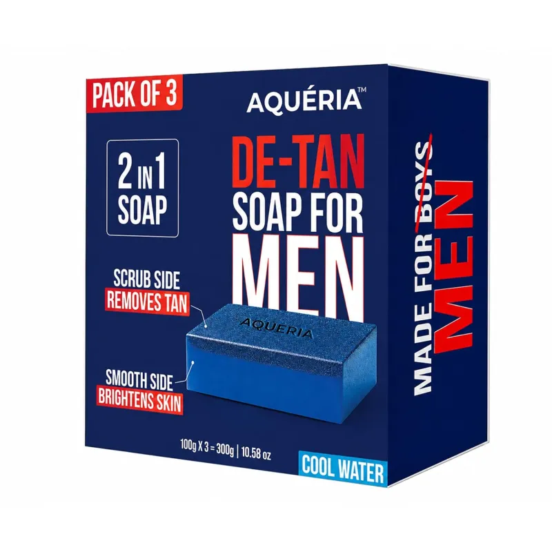 Aqueria De-Tan & Brightening 2-in-1 Bath Soap for Men | Cool water perfume | Tan Removal, Skin Brightening & Gentle Exfoliation | Dual-Sided Scrub & Rs. 129