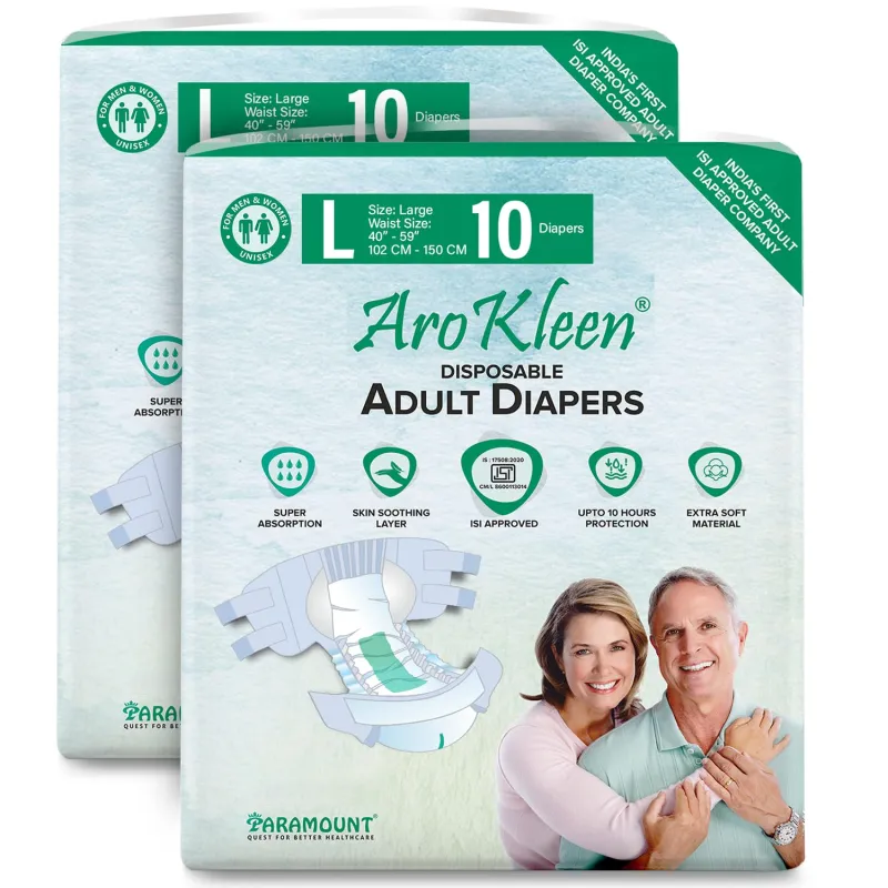 AroKleen (ISI CERTIFIED) Adult Diapers Tape Style | Large (L) Size, 20 Count, Waist Size (102-150cm | 40″-59″ inches), Unisex, High Absorbency, Leak Rs. 264