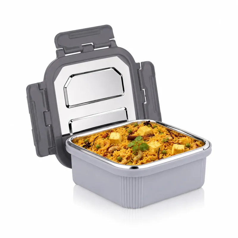ATTRO Micro Square Stainless Steel Food Container, 3 Compartment Lunch Box, Meal Storage Box for Office, School & Travel, Reusable Food Container- Rs. 199 ATTRO Micro Square Stainless Steel Food Container, 3 Compartment Lunch Box, Meal Storage Box for Office, School & Travel, Reusable Food Container- Rs. 199