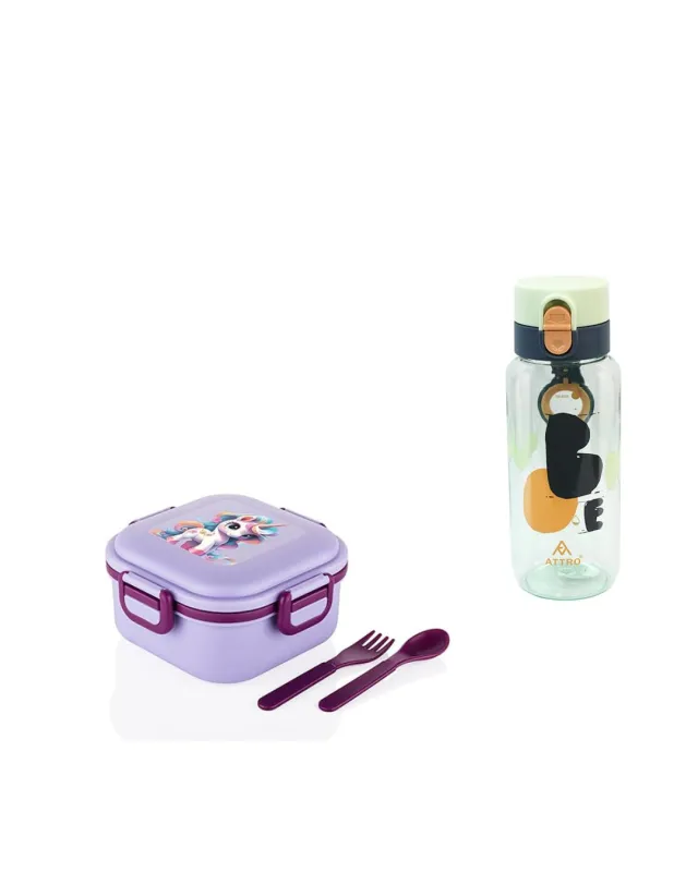 ATTRO Prime Quick Bite Lunch Box with Ben Water Bottle, School Tiffin Combo, Green Lavender Rs. 281