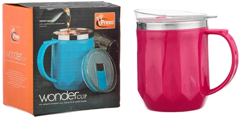 Attro Wonder Cup Vacuum Insulated Cup Comes with Styling Lid & Stylish Handle Perfect for Hot Tea, Coffee,Soups-450ml Dark Pink Rs. 139