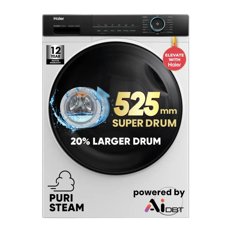 [Axis/ICICI EMI] Haier 8 kg 5 Star Powered by AI-DBT with PuriSteam, 525mm Super Drum, Inverter Motor with In-Built Heater Fully Automatic Front Load Washer Rs. 23739