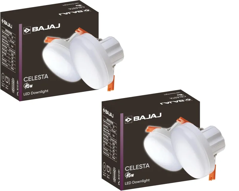 Bajaj Polycarbonate Celesta LED Downlight 3-in-1 CCT | 5W LED Downlight | for Smaller Spaces | Long Life of 25000 Hours (Pack of 2) Rs. 226