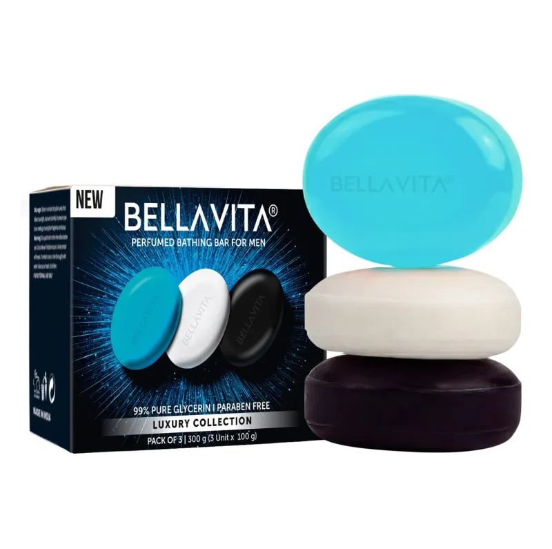 BELLAVITA Perfume Bathing Soap Bar for Men 3 x 100Gm with Pure Glycerin for Glowing Skin | CEO Man, Skai Aquatic and White Oud | Paraben and SLS Free Rs. 149