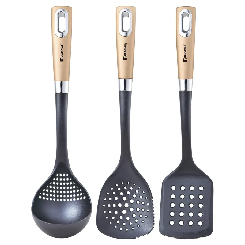Bergner Centro 3 Pcs Nylon Kitchen Tool Set, 1 Slotted Turner, 1 Ladle and 1 Skimmer, Non-Toxic, Food Safe, Comfortable Grip – Black Rs. 799
