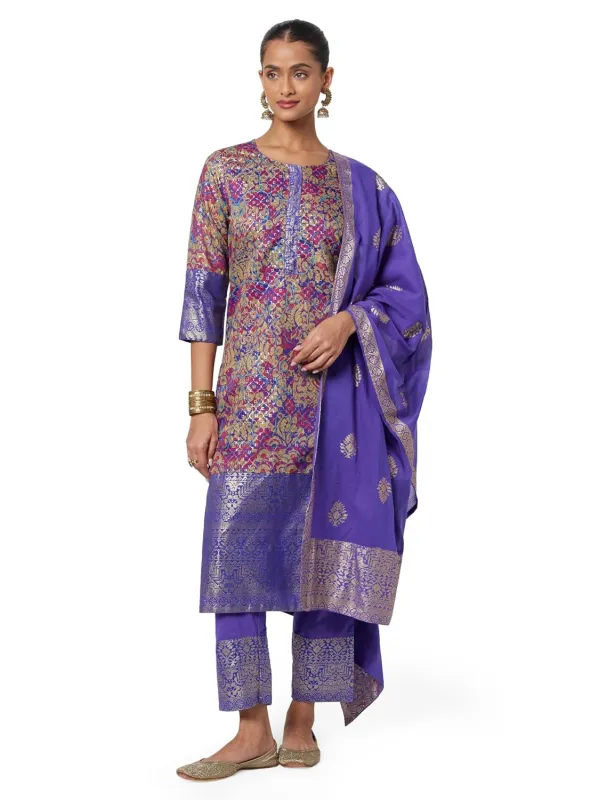 BIBA Polyester Printed Straight Festive Kurta With Pants And Dupatta Rs. 1699