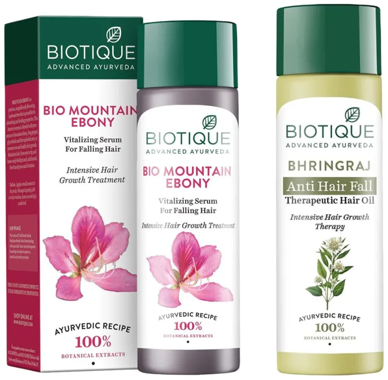 Biotique Bio Mountain Ebony Vitalizing Serum For Falling Hair Intensive Hair Growth Treatment, 120ML And Biotique Bio Bhringraj Fresh Growth Rs. 258