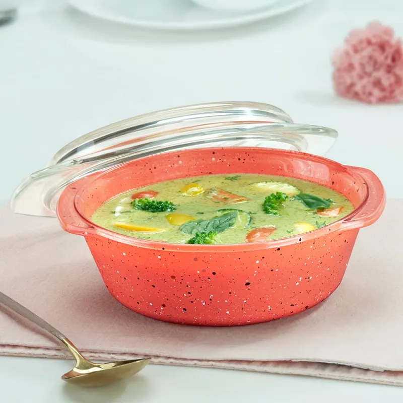 Borosil 700ml Kube Pink Round Deep Casserole with Lid | Borosilicate Glass Bakeware & Serveware Bowl with Flat Lid | Microwave, Dishawasher & Oven Rs. 321
