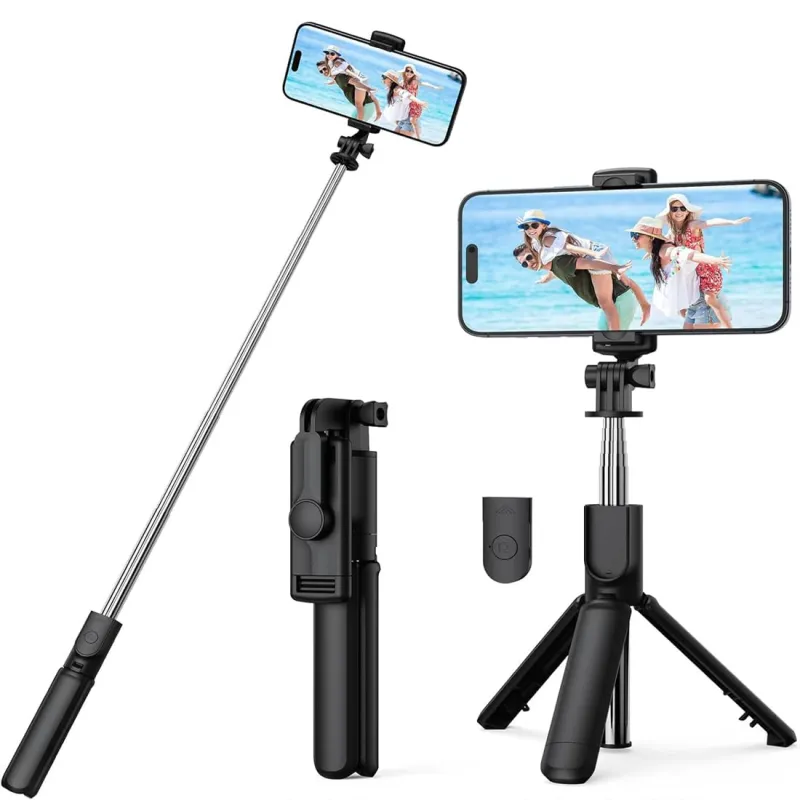 Bouncefit R1 Extendable Selfie Stick with Wireless Bluetooth Remote and Tripod Stand, 3-in-1 Multifunctional Design, Compatible with Rs. 186