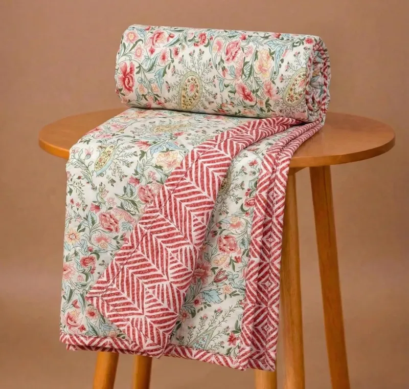 BSB HOME 100% Cotton Reversible Dohar Single Bed Size | AC Blanket Lightweight Summer Comforter | Soft Breathable Bed Blanket (152 x 225 cm) (Peach Rs. 329