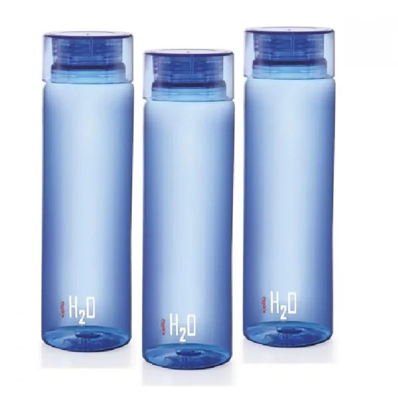 CELLO H2O Water Bottles Set of 3, 1000ml Each, Blue | Airtight & Leakproof Lid | Unbreakable, Food Grade Pet Bottle For Kitchen | Reusable Set of Rs. 319