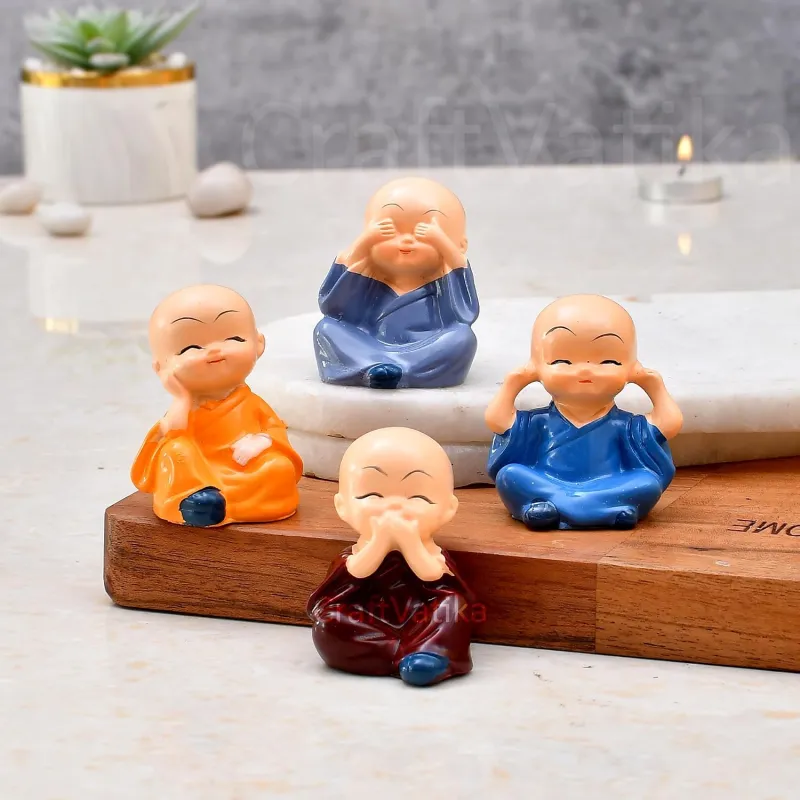 Collectible India Buddha Monk Set of 4 Statue Figurines Home Decor Items, Decorative Items for Home, Showpiece Cute Mini Idol for Car Dashboard Table Rs. 142