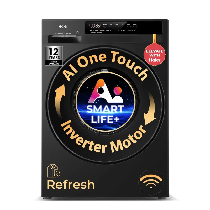 [Coupon + Axis/ICICI CC EMI] Haier 7 Kg AI One Touch, AI Smart Wash (AI-DBT), PuriSteam, 525mm Super Drum, In-Built Heater,WI-FI, Fully Automatic Front Load Washing Machine, Rs. 25490