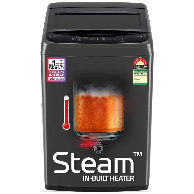 [Coupon + ICICI / AXIS CC EMI] LG 9 Kg, 5 Star, Smart Inverter Technology, In-built heater with Steam, Fully Automatic Top Load Washing Machine (T90VBMB1S, Turbodrum, Stain Clean, Rs. 23989