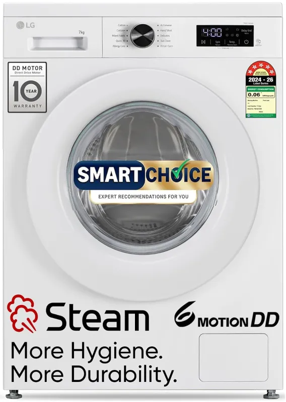 [Coupon + ICICI / AXIS CC EMI] LG Smart Choice, 7 Kg, 5 Star, Steam, Inverter Direct Drive Technology, 6 Motion DD, Fully-Automatic Front Load Washing Machine (FHB1207Z2W, Remove Rs. 27490
