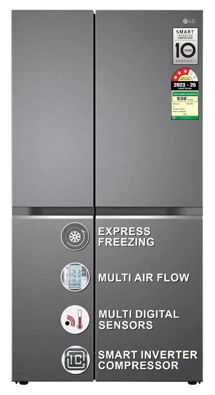 [Coupon + ICICI NC EMI] LG 655 L, 3 Star, Frost-Free Smart Inverter Double Door Side-By-Side Refrigerator (GL-B257HDSY, Dazzle Steel, Smart Diagnosis, Express Freeze | Multi Rs. 56740
