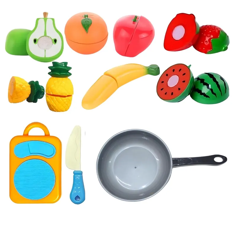 Crackles Colourful Realistic Pretend Play Kitchen Toys Sliceable Fruits Play Set Toys – with Knife, Chopping Board and Pan -10 Pcs Multi color Rs. 129
