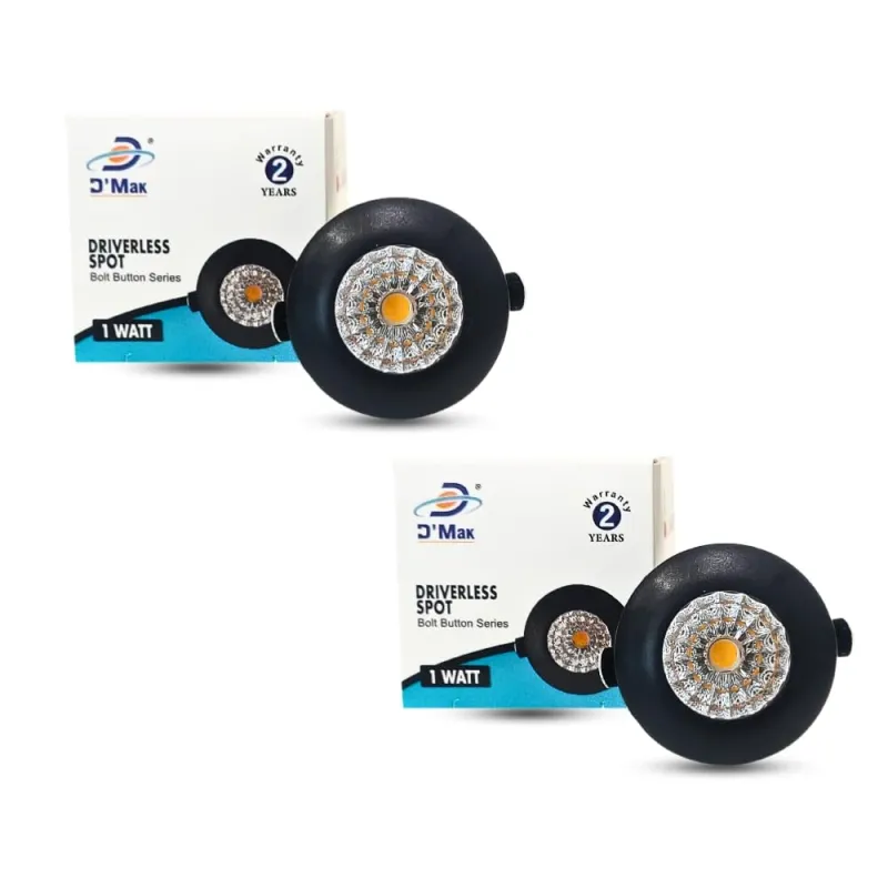 D’Mak 1 Watt Round LED Button/COB Warm White (Yellow) Focus Light Black Body for POP/Recessed Lighting (Pack of 2) Rs. 206