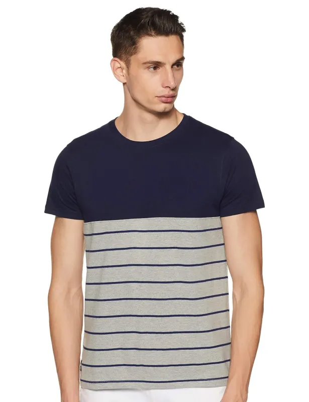 Deniklo Men’s Striped Regular Fit T-Shirt (DK53-S_Navy & Grey Melange_S) Rs. 199