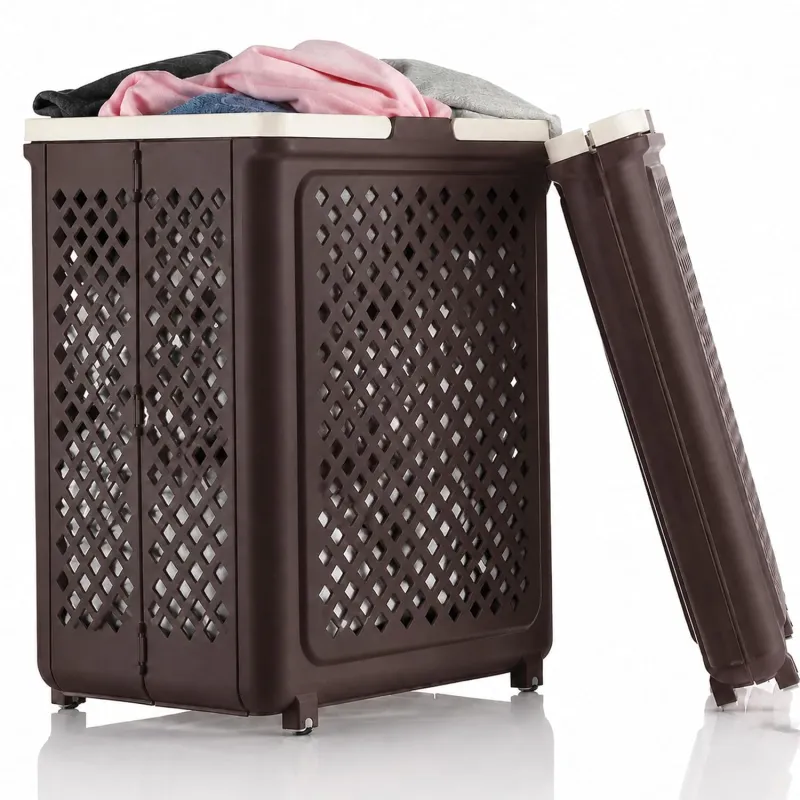 Foldable Laundry Basket with Wheels | Ventilated Hamper for Clothes Storage for Bathroom, Laundry Room | Collapsible Laundry Bin with Lid | Brown Rs. 849