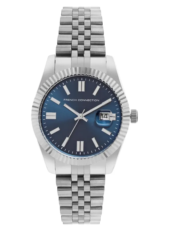 French Connection Lumine | Blue Sunray Round Dial | Date Display | Elegant Analog Watch for Men – FCP41UM, 1 Year Warranty Rs. 2339