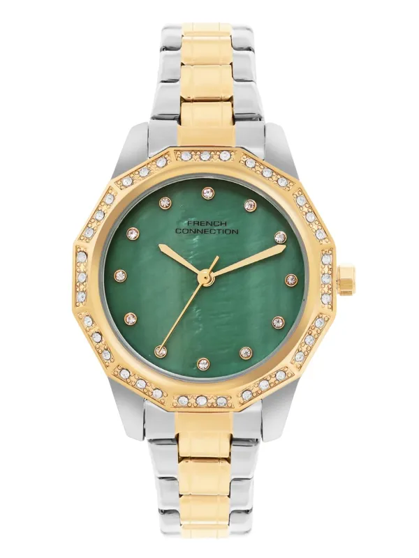 French Connection Mop Green Round Dial with Gold Two Tone Stainless Steel Metal Strap Watch – for Womens FCU9NTM Rs. 1212