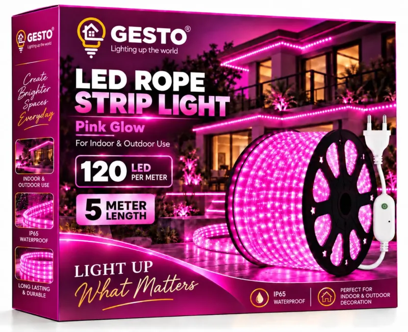 Gesto 5 Meter Pink LED Rope Strip Light | 120 LEDs/Mtr | Cuttable Every 1M | IP65 Waterproof Indoor & Outdoor Lights for Balcony, Home Decor & Cove Rs. 260
