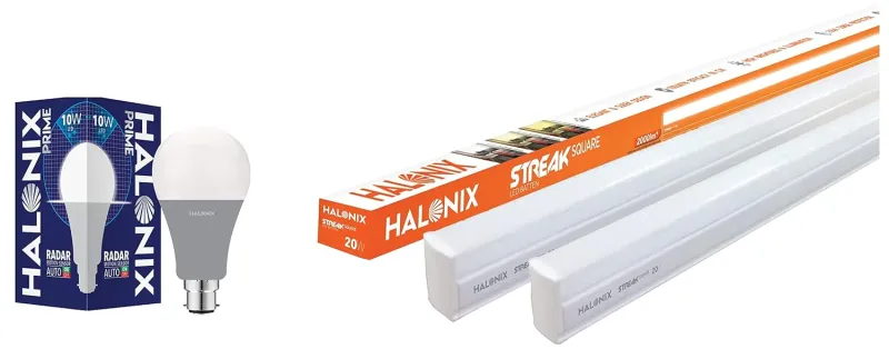 Halonix 20W Led batten tubelight (Pack of 2, cool day white) & Radar 10W B22 Cool day white Motion Sensor Led Bulb, Auto on-Auto off, Pack of 1, White Rs. 344