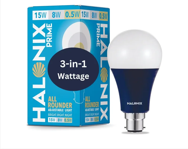 Halonix All Rounder Base B22D 15W,8W,0.5W Multi Wattage Adjustable Light Led Bulb (Pack Of 1, White & Yellow) Rs. 125