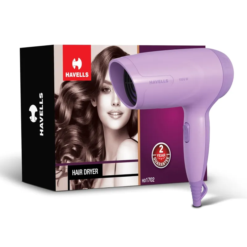 Havells 1000W Hair Dryer|Blow Dry for Men & Women|2 Temperature Settings|Travel Friendly|360° Radial Inlet| ThermoProtect Feature| HD1702 Rs. 499