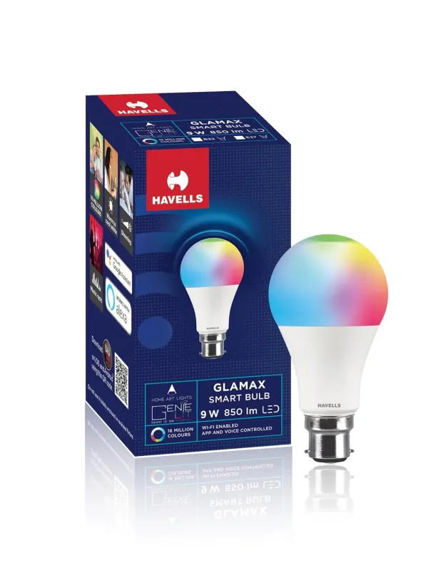 Havells Glamax 9W B22 WiFi LED Smart Bulb with Music Sync Function, Compatible with Amazon Alexa and Google Assistant (16M Colours) Rs. 349