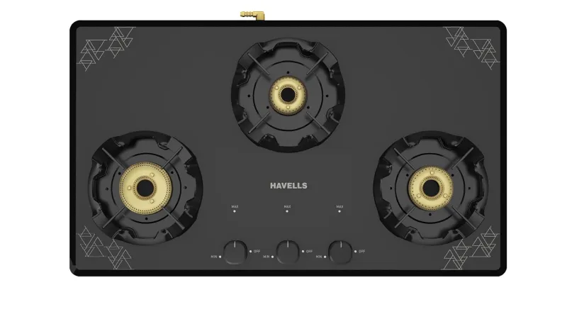 [HDFC CC] Havells Nucleus Slim Manual Gas stove|3 Heavy Duty Forged Brass Burner|8 mm toughened glass|Premium Valves|Removable Drip Tray|Soft Touch Knobs|5 Rs. 6055