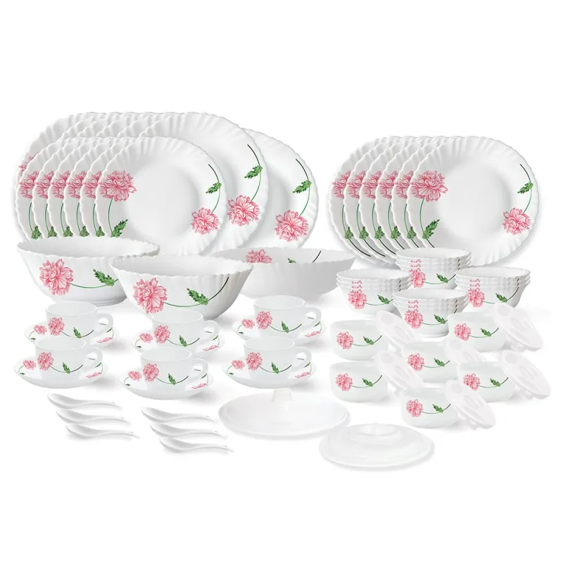 [HDFC CC] Larah by Borosil Red Mist Fluted Series Opalware Dinner Set | 66 Pieces for Family of 6 | Microwave & Dishwasher Safe | Bone-Ash Free | Crockery Set Rs. 2922