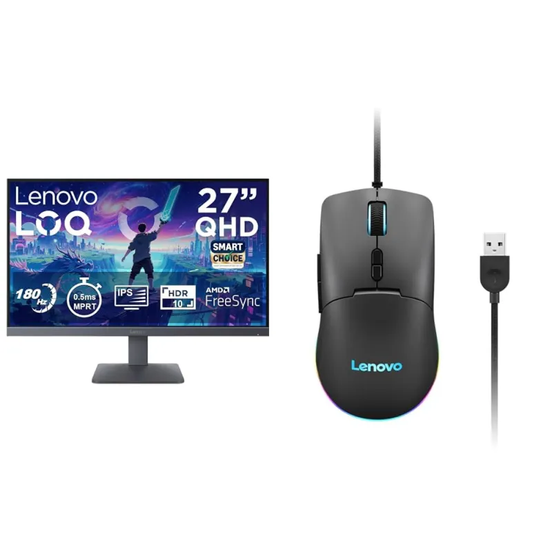 [HDFC CC] Lenovo LOQ 27Q-10 | 27″ (68.5cm) QHD IPS 180Hz Gaming Monitor M210 Wired RGB Gaming Mouse Rs. 13139
