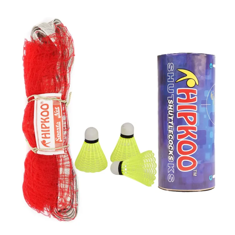 Hipkoo Sports Badminton Shuttlecock with Net Set | 3 Feather Shuttlecocks and 1 Net | Ideal for Beginner | Strong and Flexible (White, Set of 3 with Rs. 196