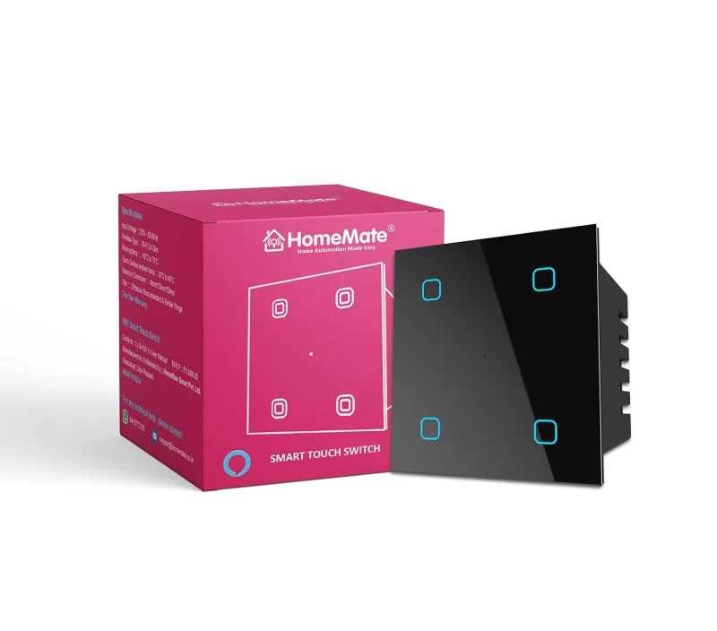 HomeMate® Wi-Fi Smart 4 Gang Touch Switch (Black, Pack of 1) | No Hub Required | Works with Amazon Alexa, Google Assistant & Siri Rs. 928