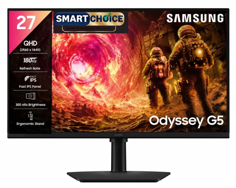[ICICI / AXIS CC EMI] Samsung 27″ Odyssey G5 Fast IPS Gaming Monitor (Smartchoice) | QHD 2560 x 1440 | 180 Hz | 1ms | 300nits| HDR10 | AMD FreeSync| G-Sync| Rs. 14350