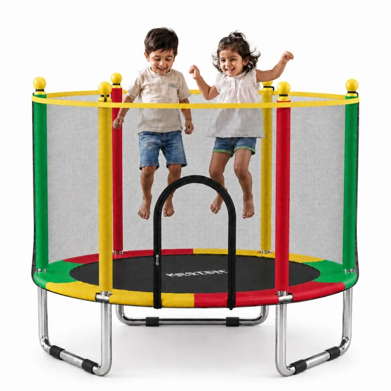 [ICICI CC] 55 Inch Trampoline for Kids with Safety Net | Indoor & Outdoor | Powerful Loading Capacity | Stainless Steel Frame & Legs (Multicolor2) Rs. 5490