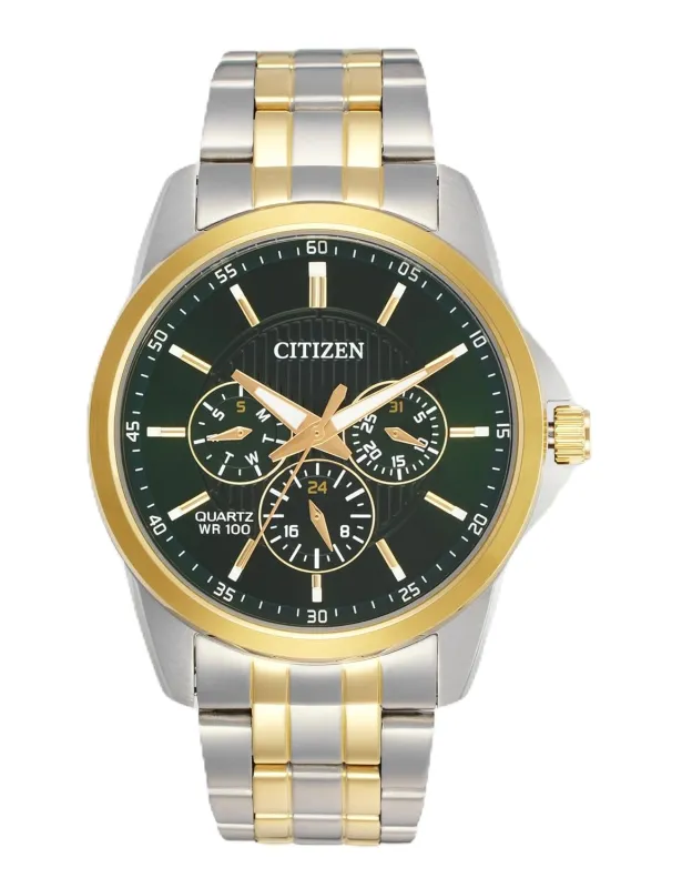 [ICICI CC] Citizen Stainless Steel Analog Quartz Multifuction Men’s Black Dial Watch – AG8348-56X, Band Color-Two-Tone Rs. 8055