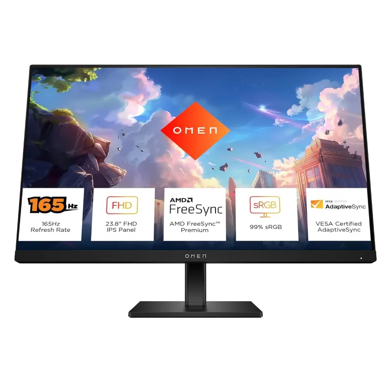 [ICICI CC] HP OMEN Gaming Monitor, 23.8 inch(60.5 cm) FHD, 165Hz, 3-Sided Borderless, 300 nits, Pivot Rotation, Anti-Glare, Height Adjustable, Eye Ease Rs. 8370