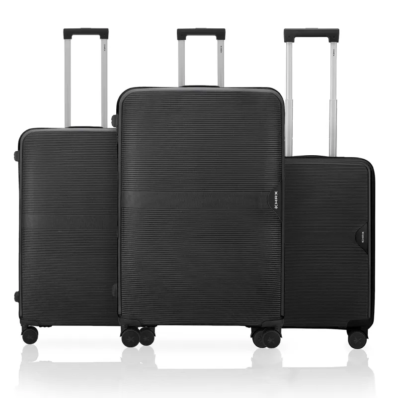 [ICICI CC] HRX Parabola 3-Piece Luggage Set Haileys Black Polypropylene Hard Shell Suitcase Set – Premium Travel Trolley Bags with 8 Spinner Wheels, Number Lock Rs. 3149
