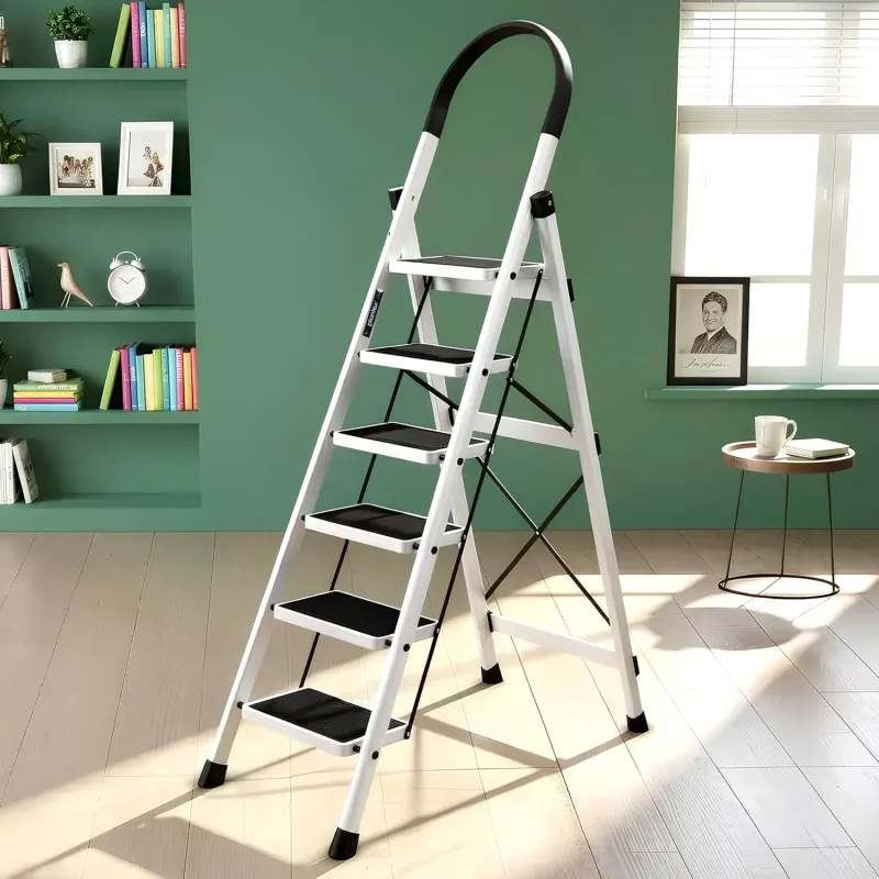 [ICICI CC] Plantex Ladder for Home 6 Steps/Foldable Ladder with Anti-Skid Wide Steps (30L x 20W cm)/Strong D-Shape Pipe with X-Support for More Stability/5 Year Rs. 3000