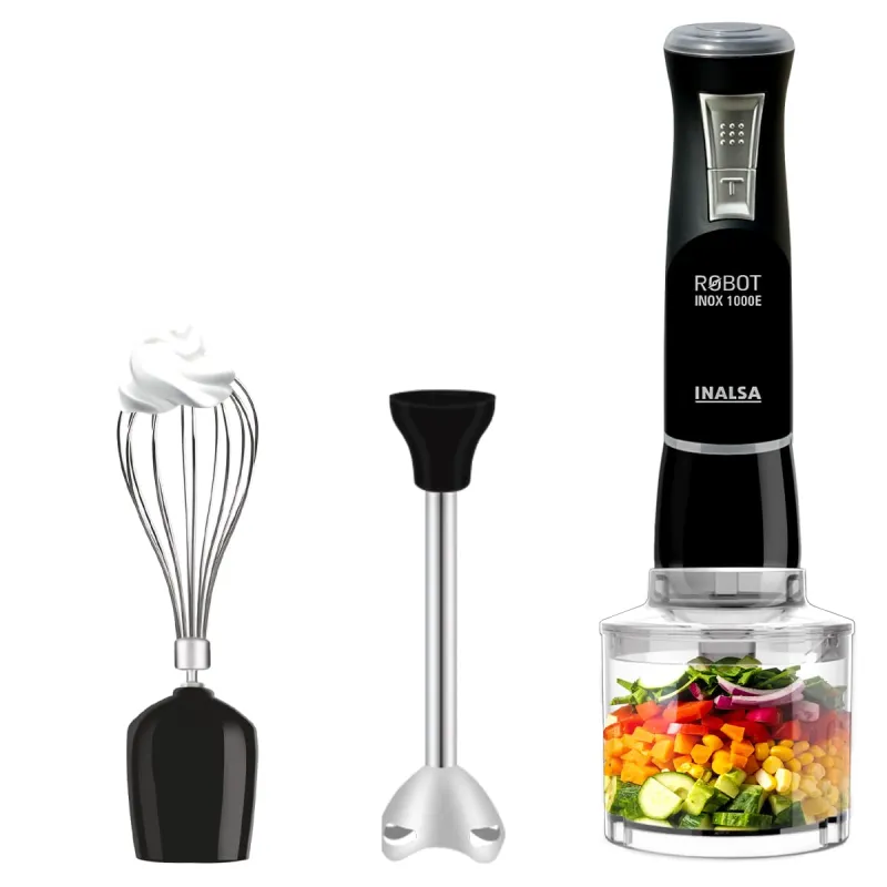 INALSA Hand Blender 1000 Watts with Chopper, Whisker| Variable Speed & Turbo Speed Function|100% Copper Motor|0.6Liter|Low Noise |Anti-Splash Rs. 2198