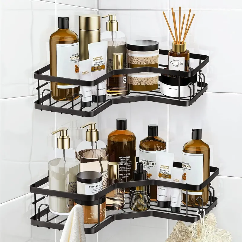 JIALTO 2 Pcs Bathroom Corner Shelves, Metal Bathroom Shelf for Wall, Black Bathroom Organiser, Wall Mounted Bathroom Rack and Corner (Black) Rs. 434